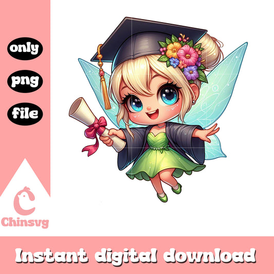 Tinker bell chibi graduation design png, disney tinker bell png 