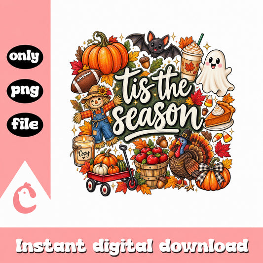 Tis The Season Fall Bundle PNG, Autumn Thanksgiving, Halloween SVG