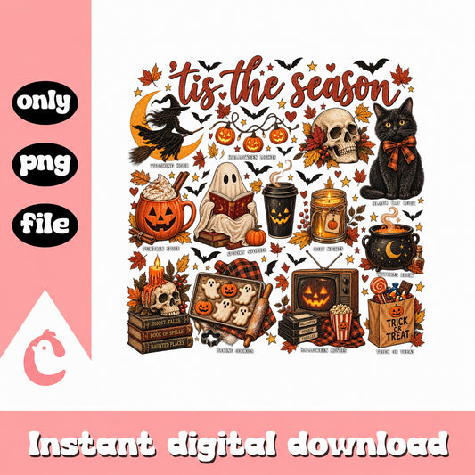 Tis The Season Halloween Clipart Bundle, Fall Autumn PNG, Spooky SVG