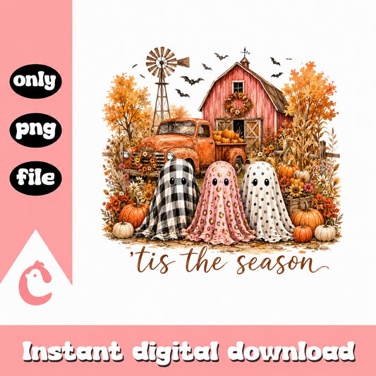 Tis The Season Halloween Ghost Farm PNG, Fall Pumpkin PNG, Halloween PNG