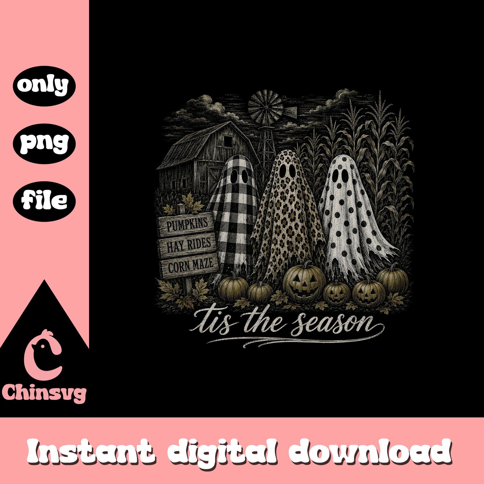 Tis The Season Halloween Ghost PNG, Fall Pumpkin PNG, Halloween PNG