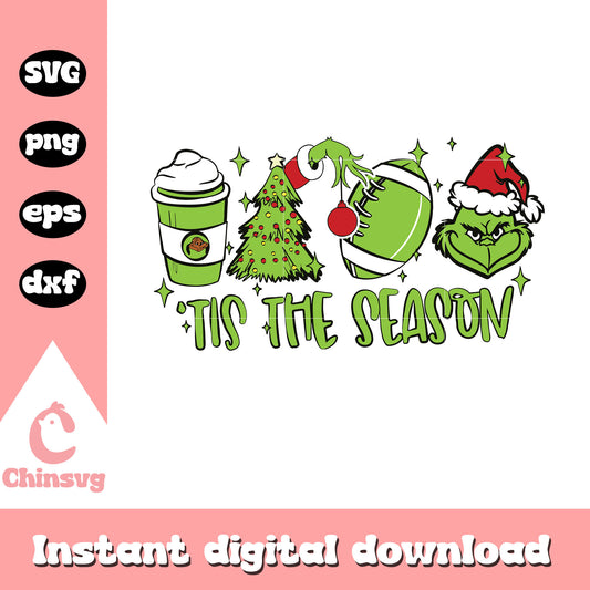 Tis the season grinch football svg, christmas tis the season​ svg