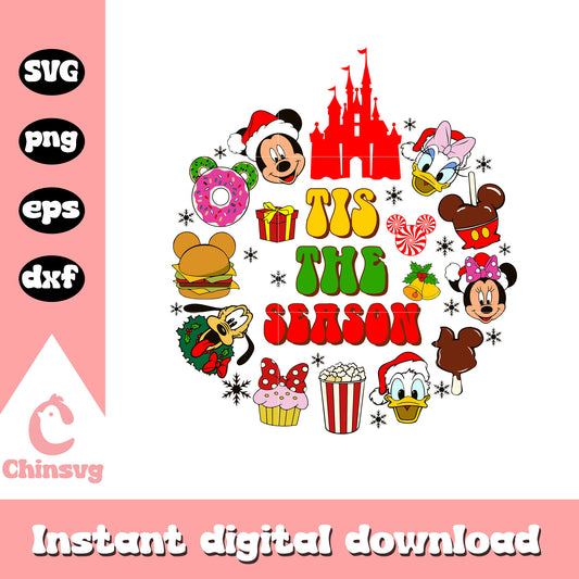 Tis the season mickey and friends head svg, mickey's friends svg