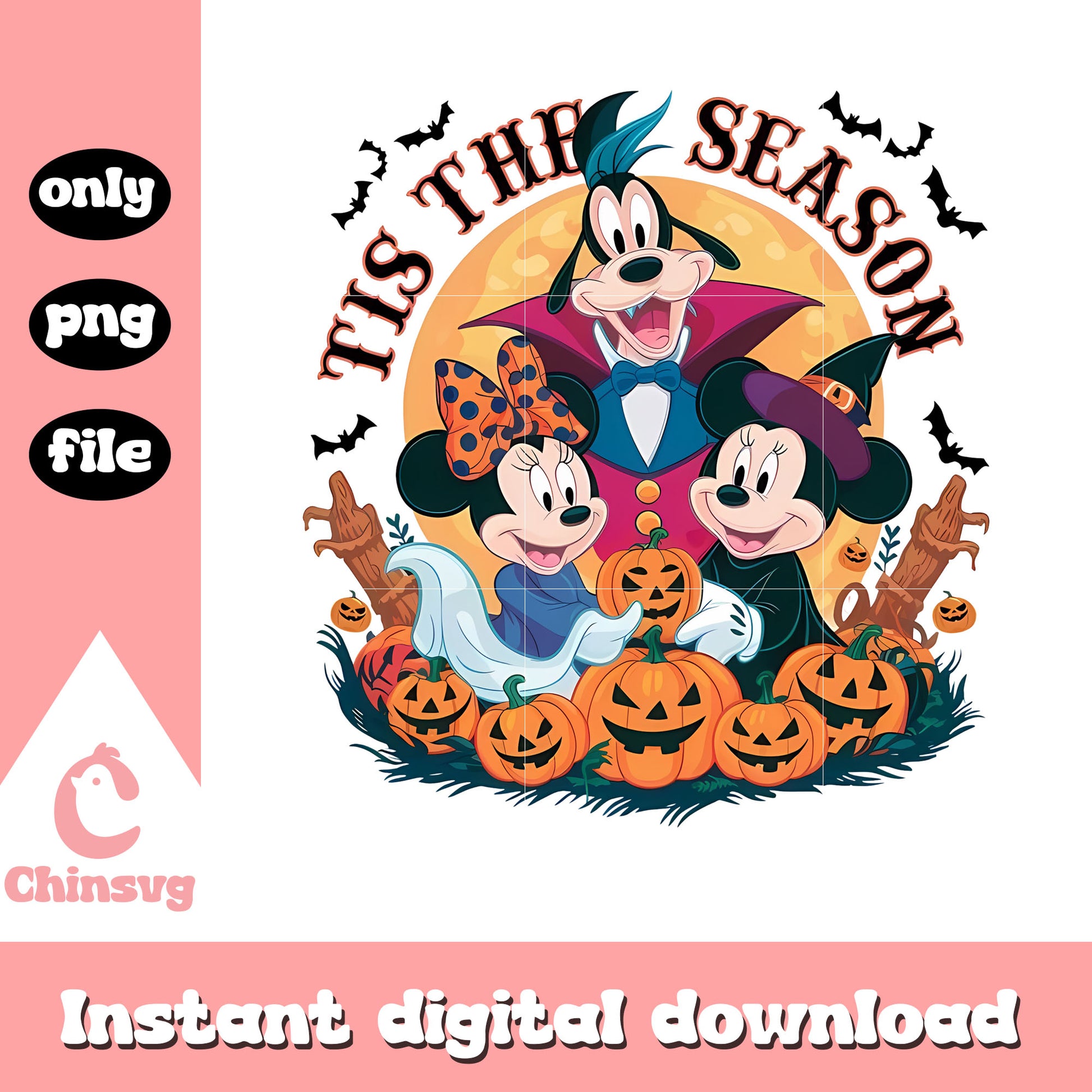 Tis the season mickey and friends png, spooky season png