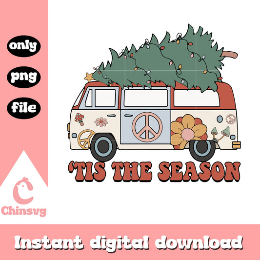 Tis the season van hippie christmas tree png, hippie van cars​ png