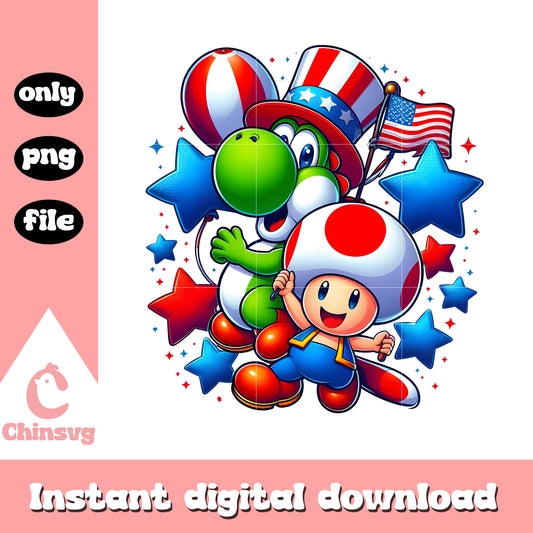 Toad and Yoshi 4th of july day png, Toad and Yoshi patriotic png