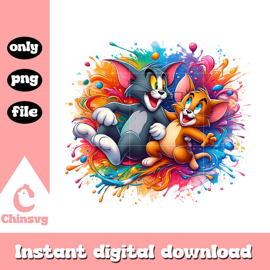 Tom cat and jerry mouse colorful design png, cartoon character png