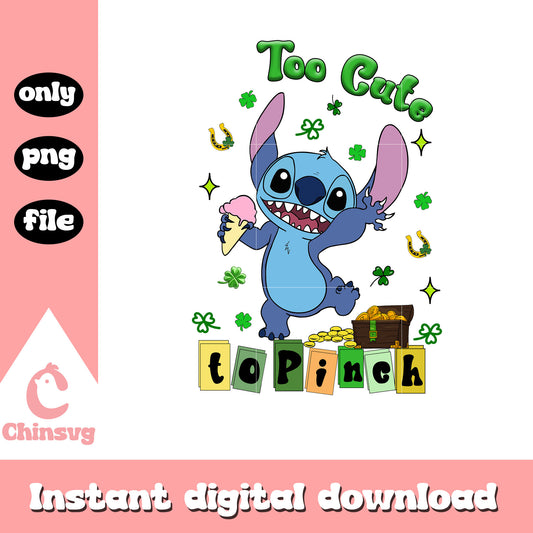 Too cute to pinch stitch character png, saint patrick day png