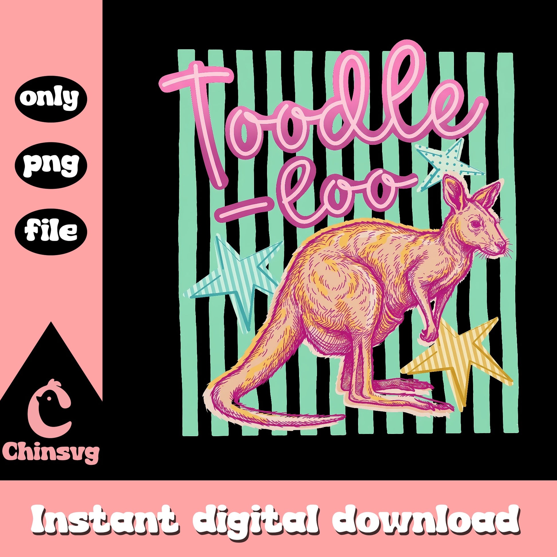 Toodle Loo Kangaroo PNG, Retro Animal Clipart, Instant Download PNG