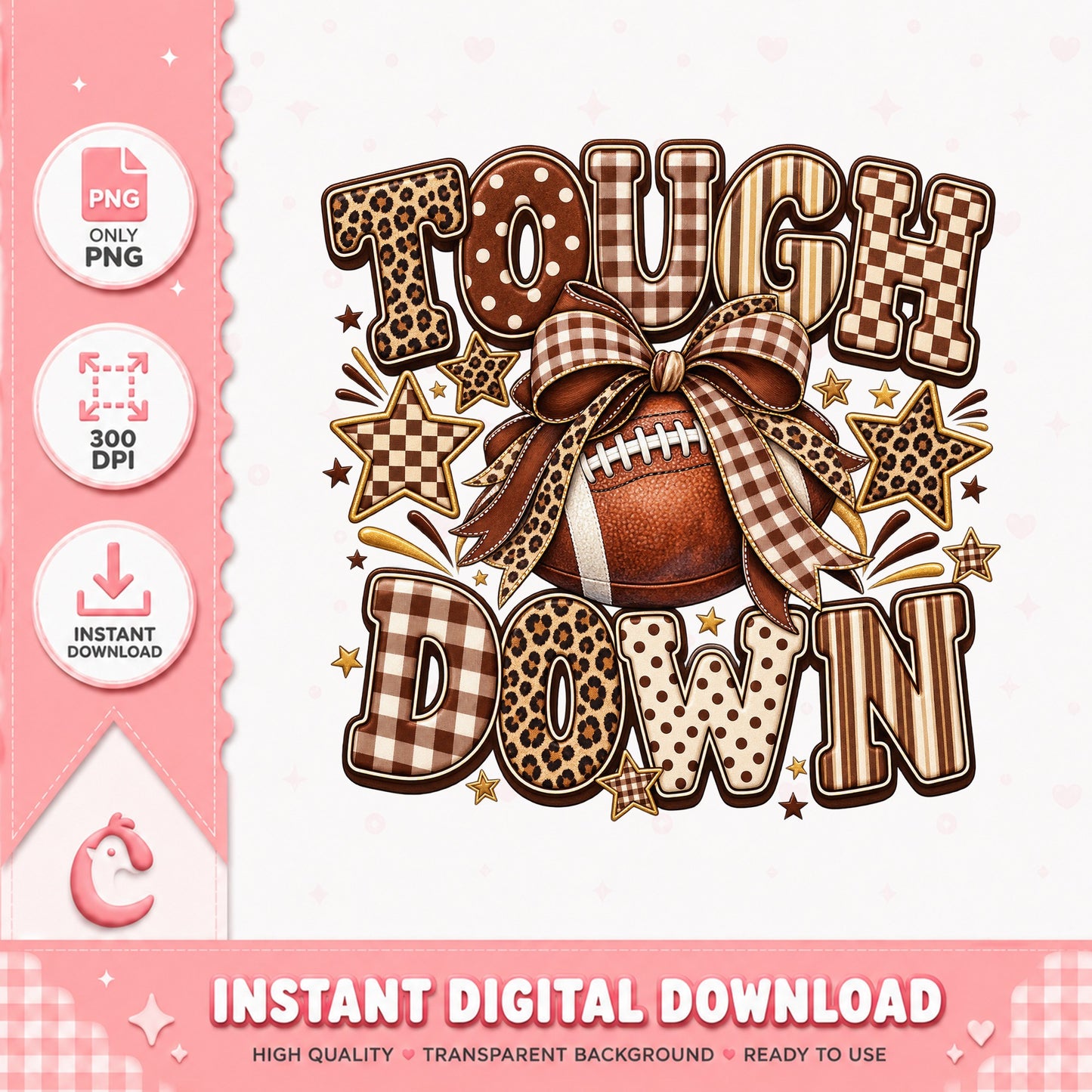 Touchdown Football Leopard Print, Game Day Sublimation, PNG