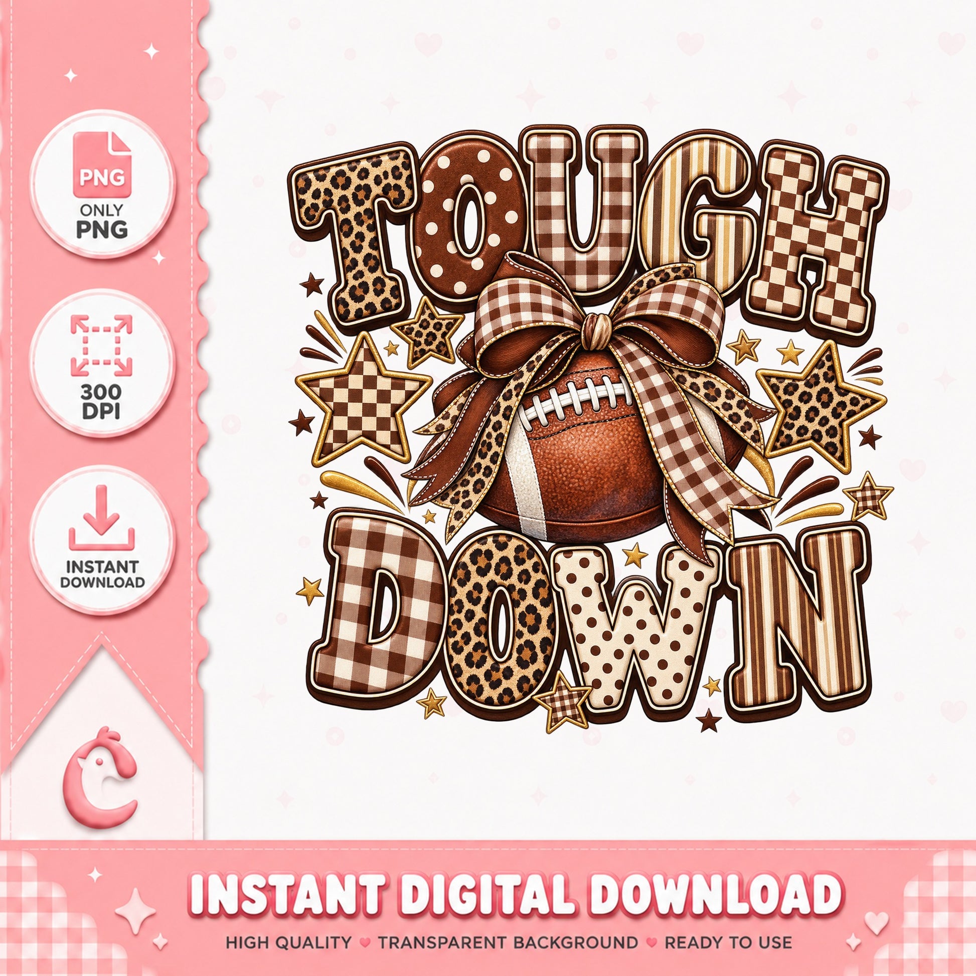 Touchdown Football Leopard Print, Game Day Sublimation, PNG