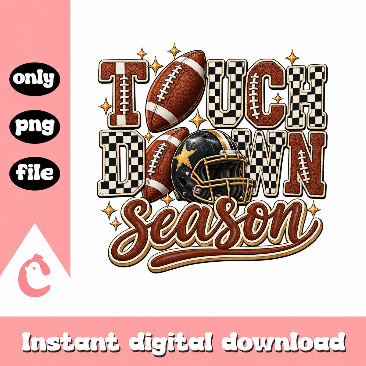 Touchdown Season Football PNG, Checkered Pattern Design, Sports PNG