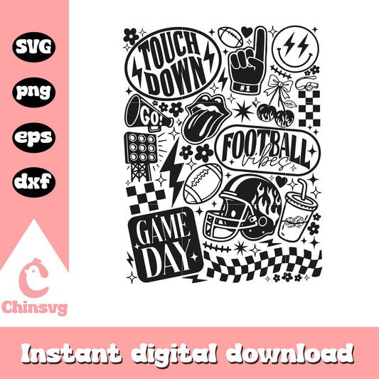Touch down football game day svg, football vibes svg, football life svg