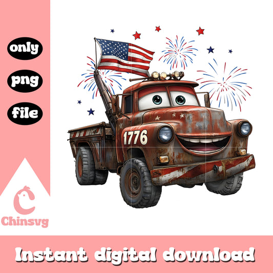 Tow Mater cars freedom day png, Tow Mater cars 4th of july png