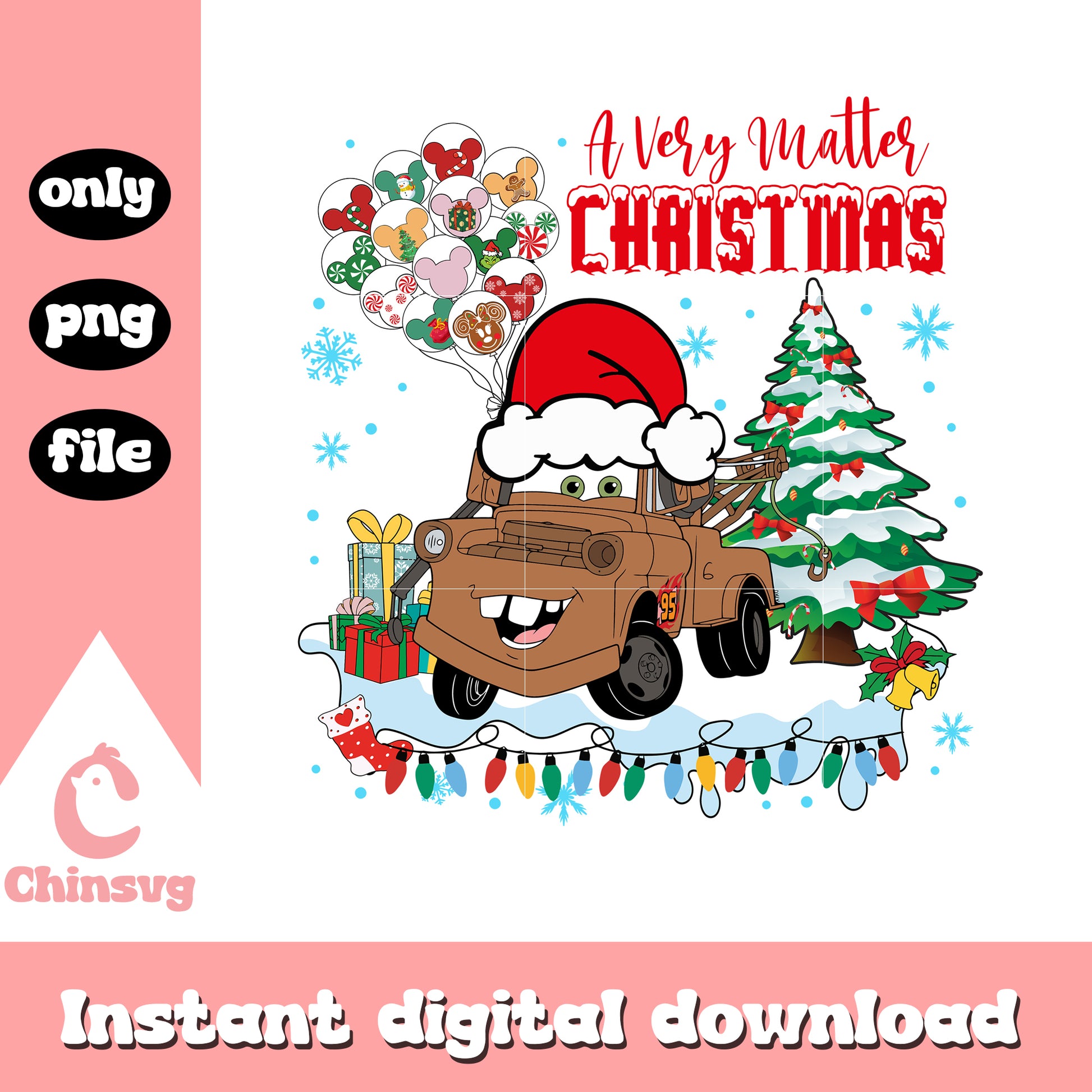 Tow mater a very matter christmas png, disney cars christmas clipart​
