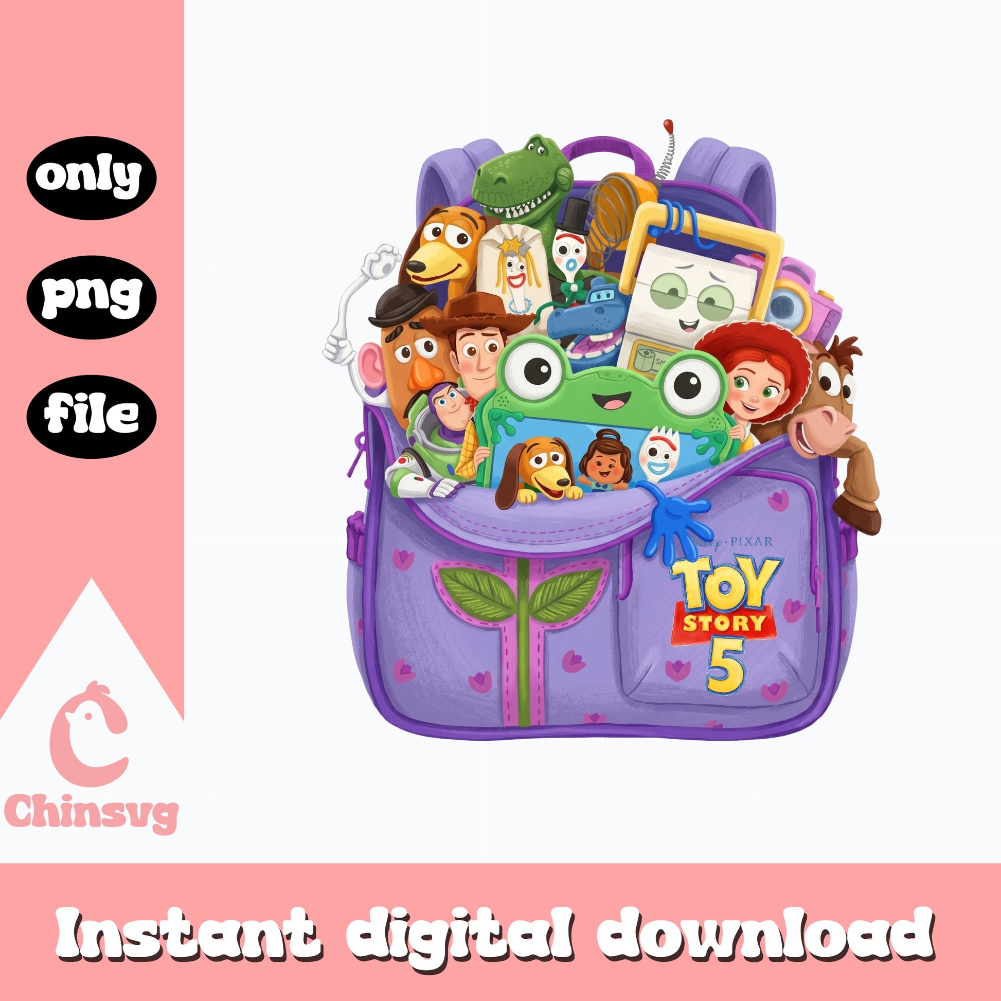 Toy Story 5 Characters Backpack PNG, Disney Pixar PNG, Woody Buzz PNG