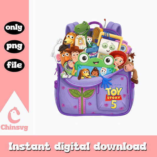 Toy Story 5 Characters Backpack PNG, Disney Pixar PNG, Woody Buzz PNG