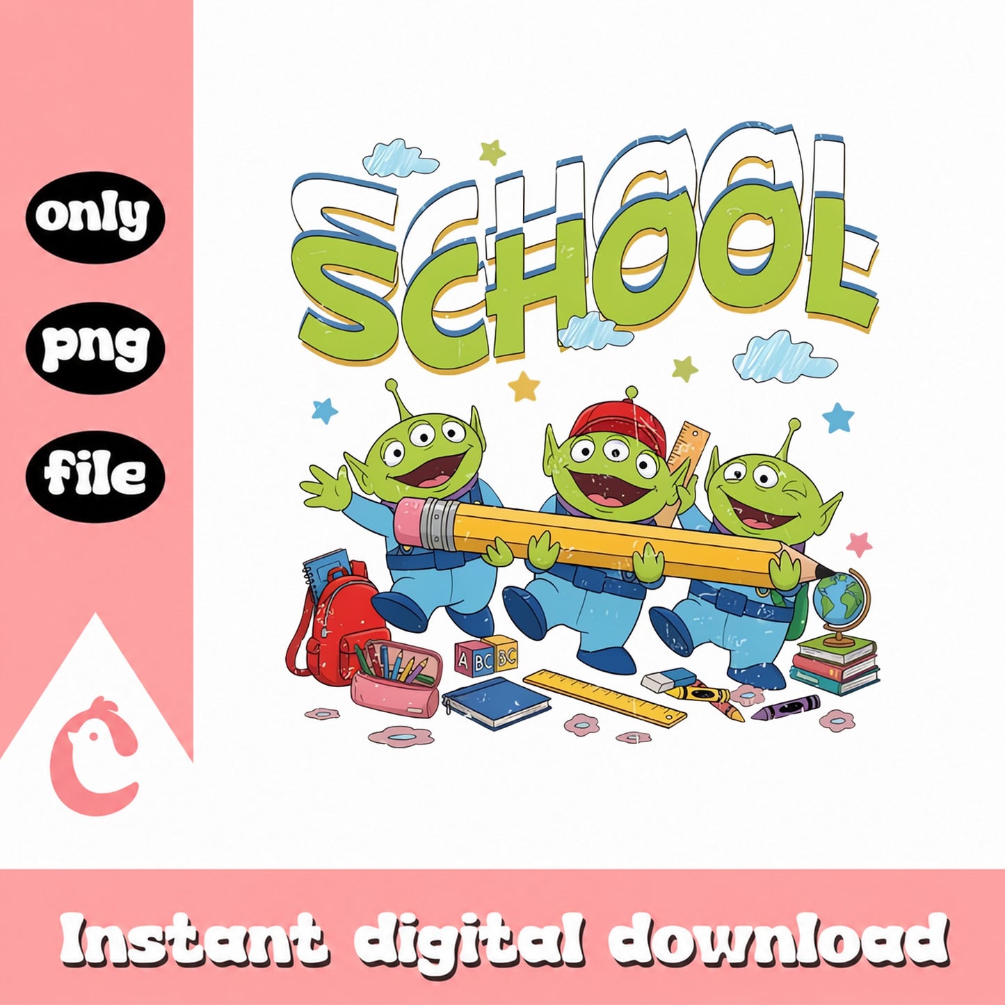 Toy Story Alien School PNG, Back To School Clipart, Instant Download PNG
