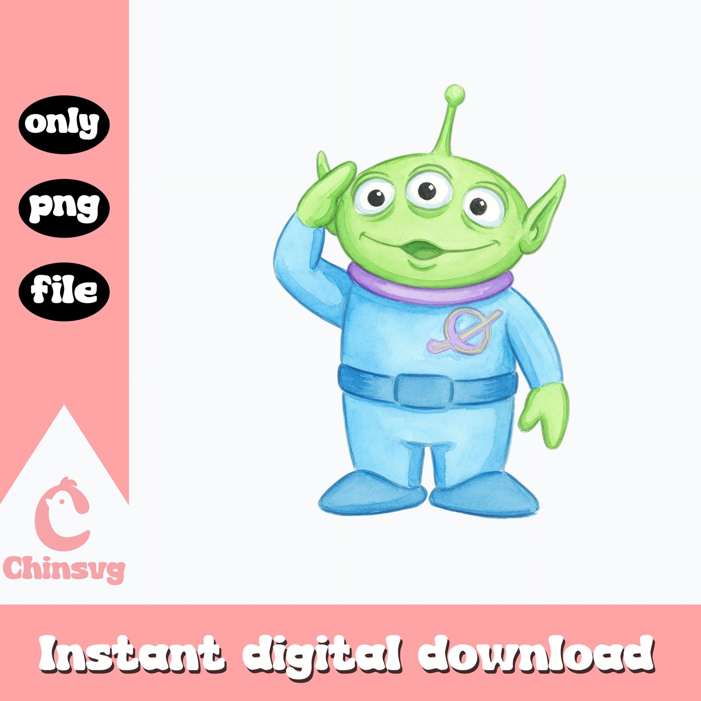 Toy Story Alien Watercolor PNG, Disney Pixar PNG, Little Green Man PNG