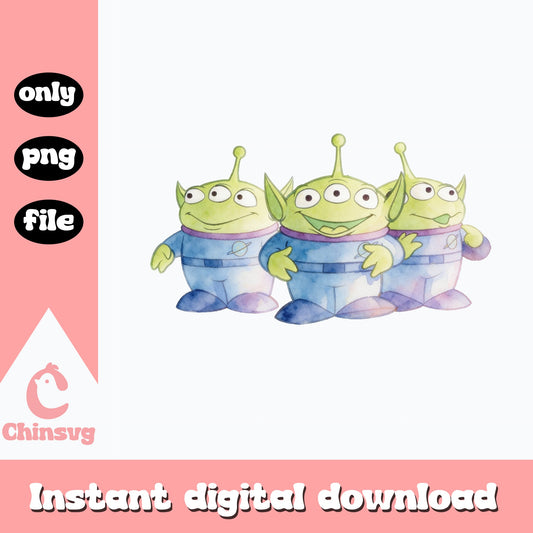 Toy Story Aliens Watercolor PNG, Little Green Men PNG, Disney PNG