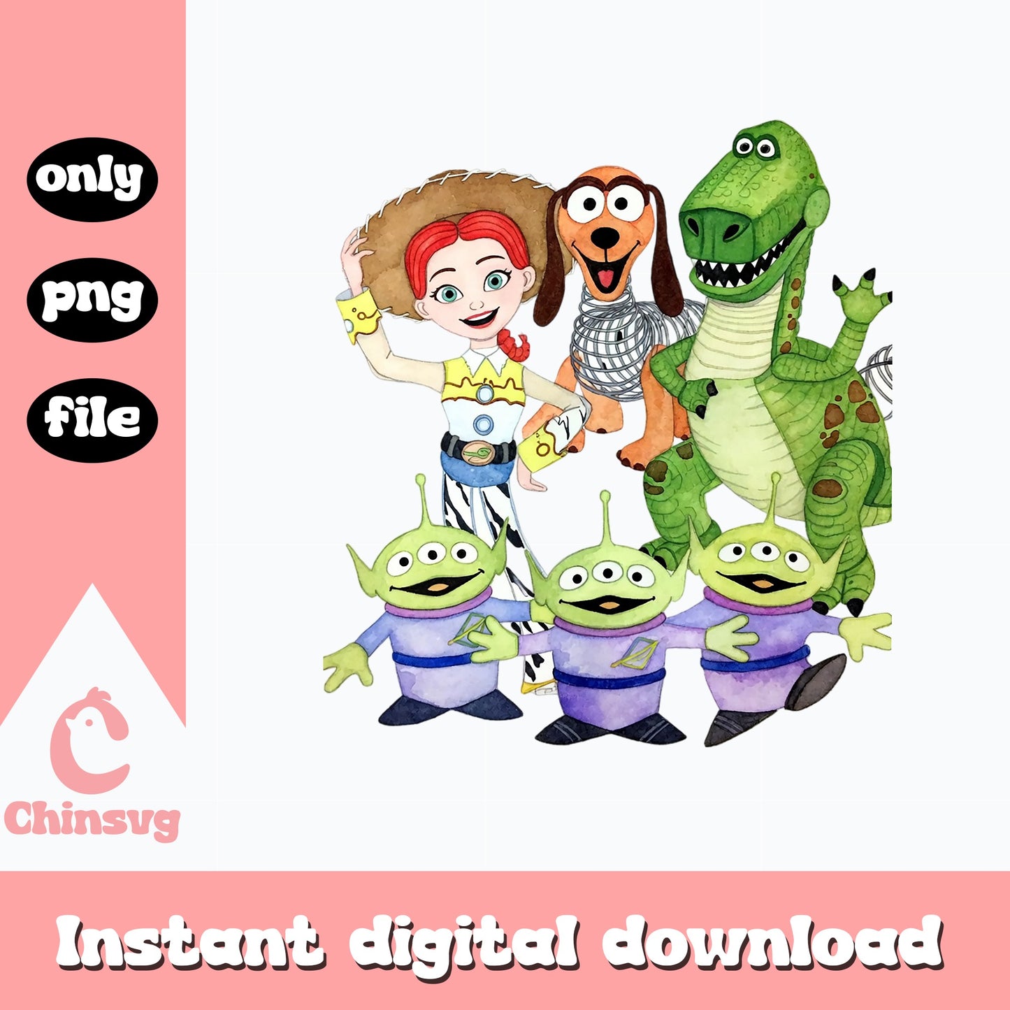 Toy Story Characters PNG, Jessie Rex Slinky Aliens PNG, Disney PNG