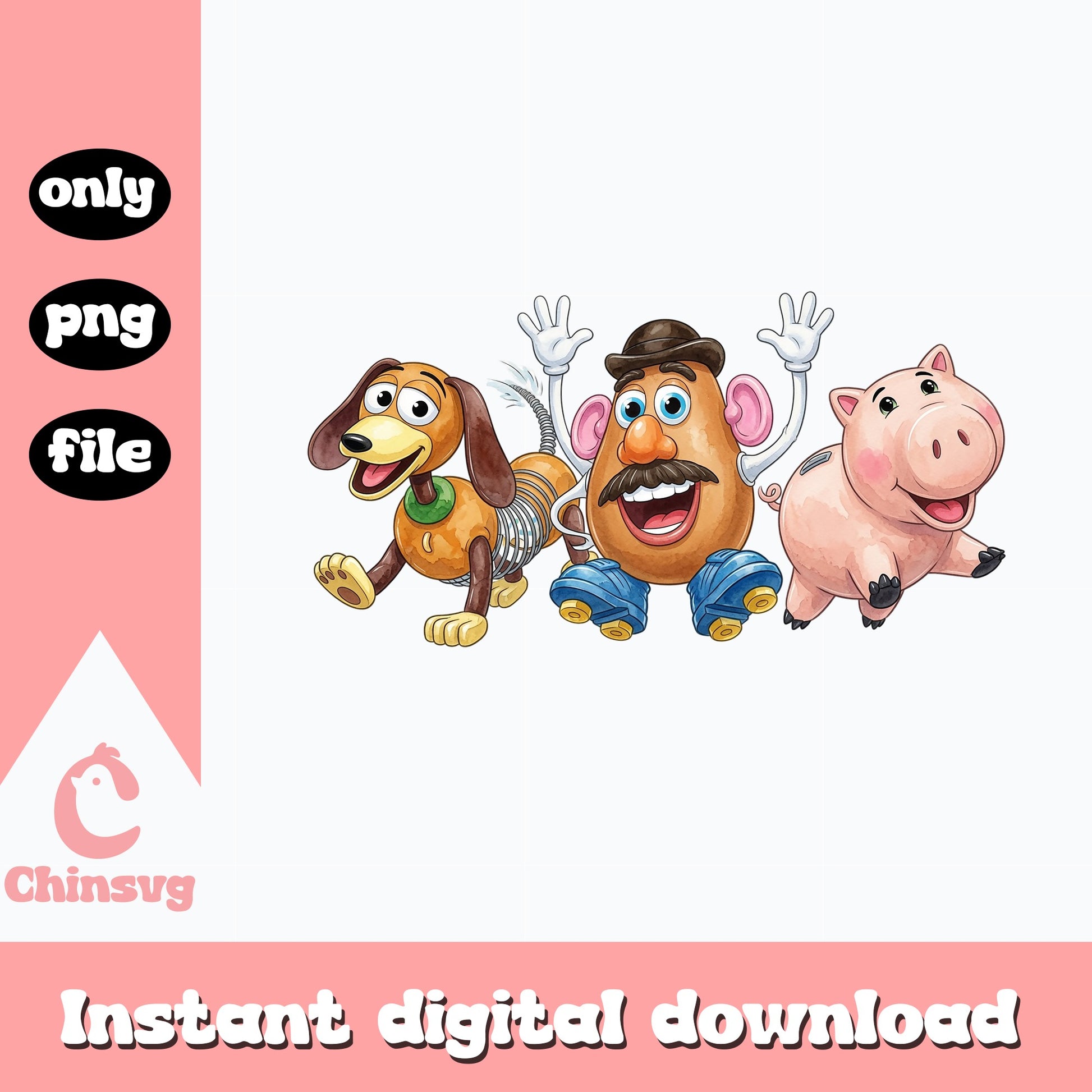 Toy Story Characters PNG, Slinky Mr Potato Head Hamm, Disney PNG