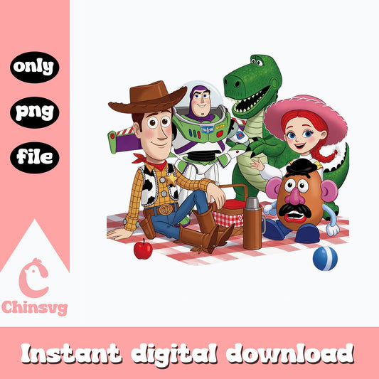 Toy Story Characters Picnic PNG, Woody Buzz Lightyear PNG, Disney PNG