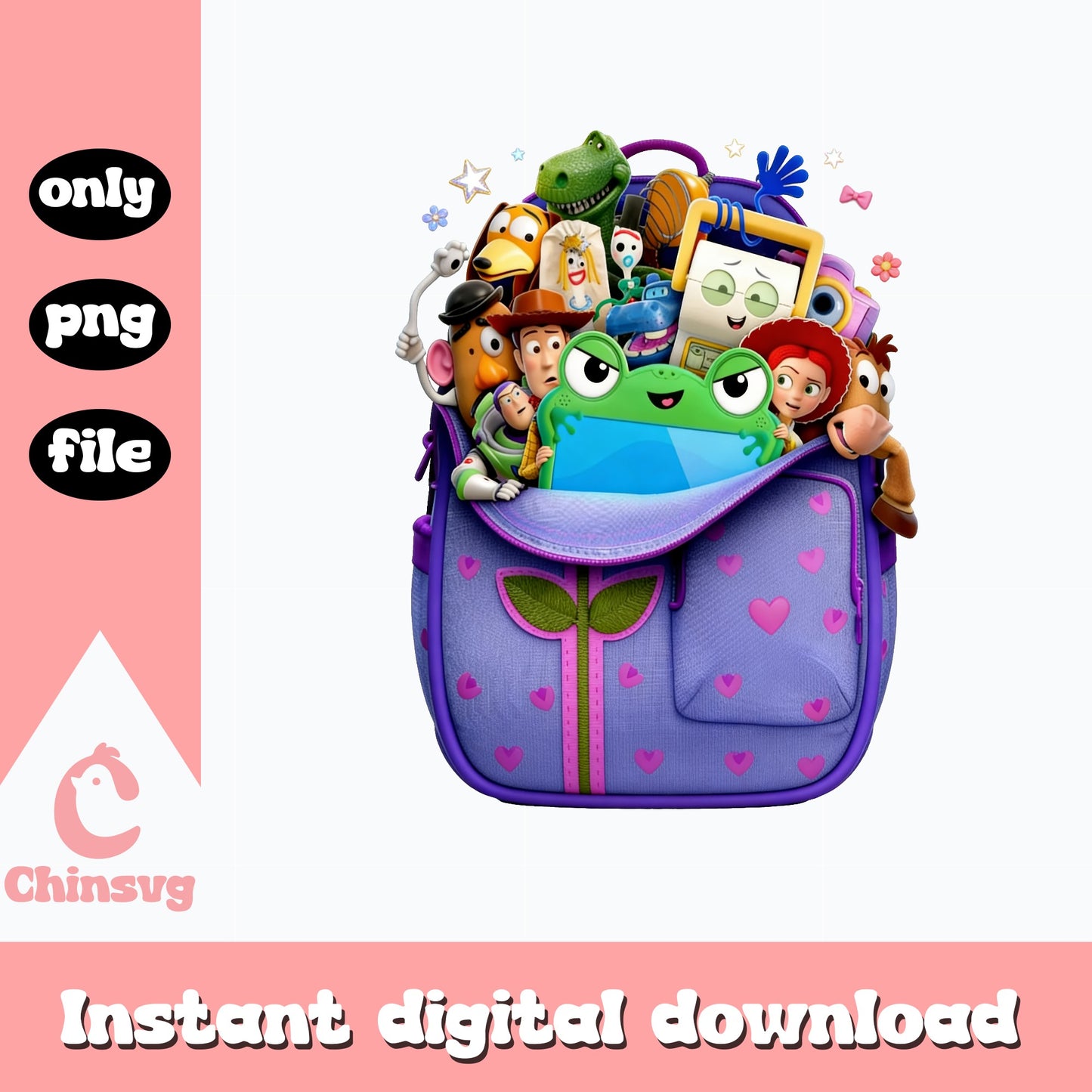 Toy Story Characters School Bag PNG, Disney Pixar PNG, Back To School PNG