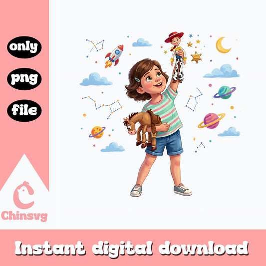 Toy Story Girl With Jessie And Bullseye PNG, Disney PNG, Kids Birthday PNG