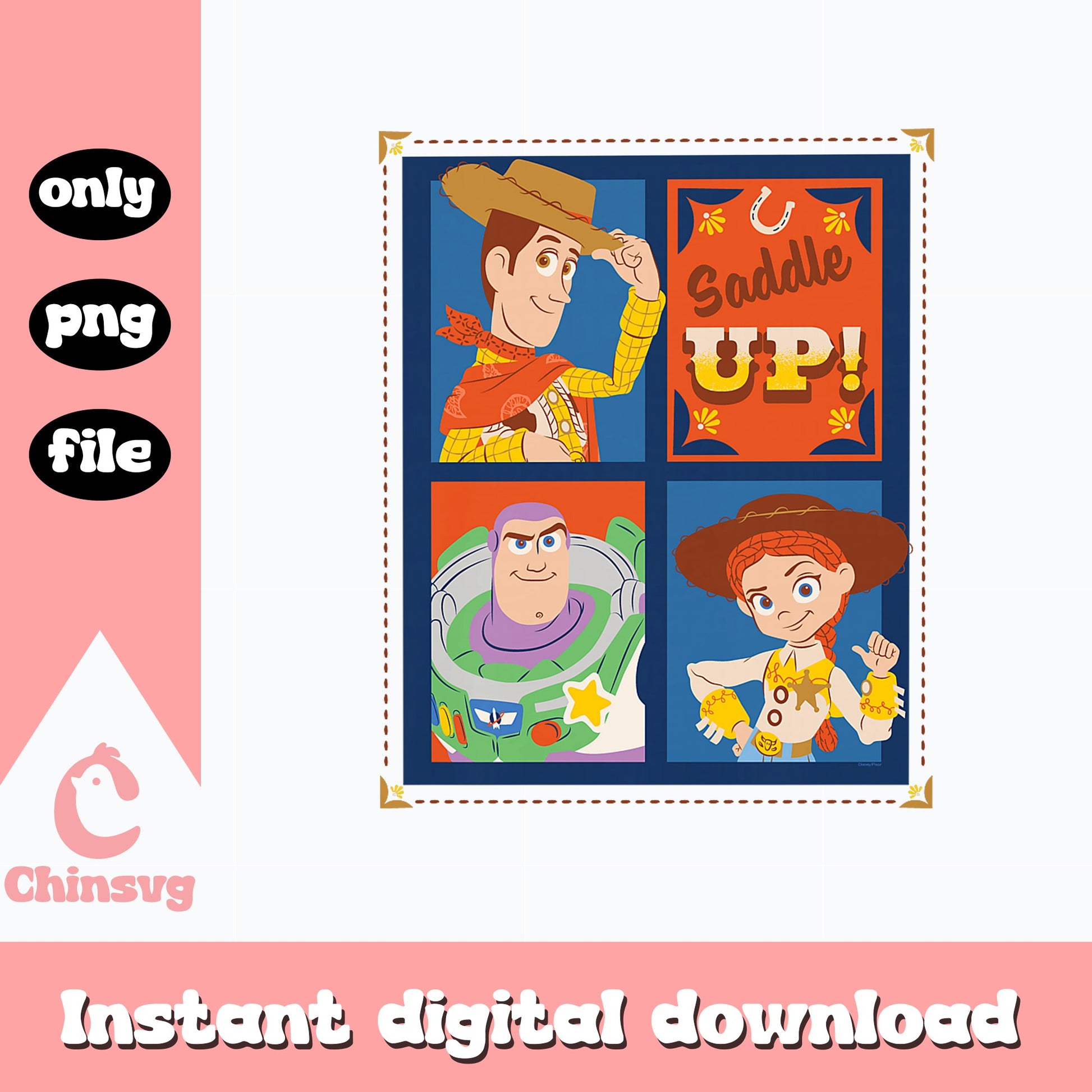 Toy Story Saddle Up PNG, Woody Buzz Lightyear Jessie PNG, Disney PNG