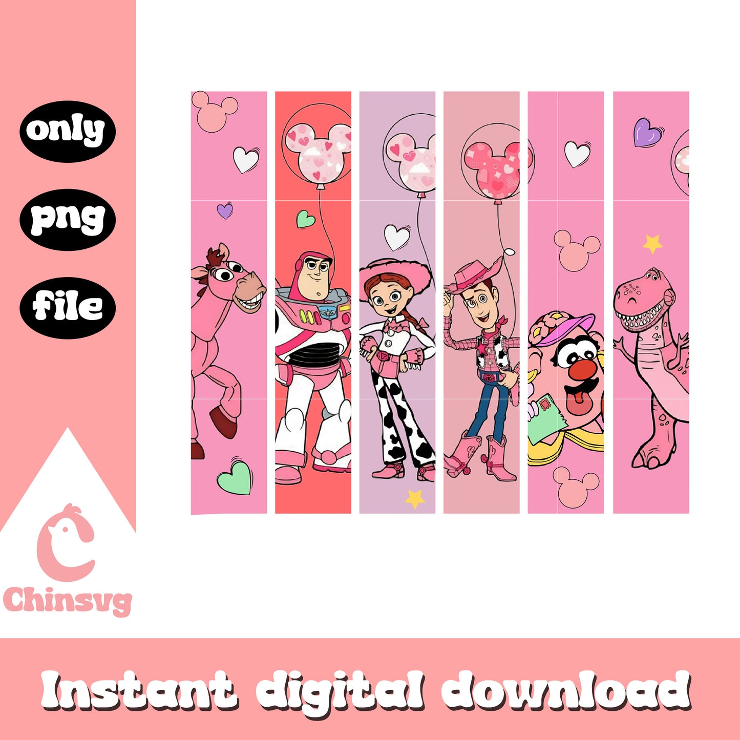 Toy story character on valentine day png, valentine png