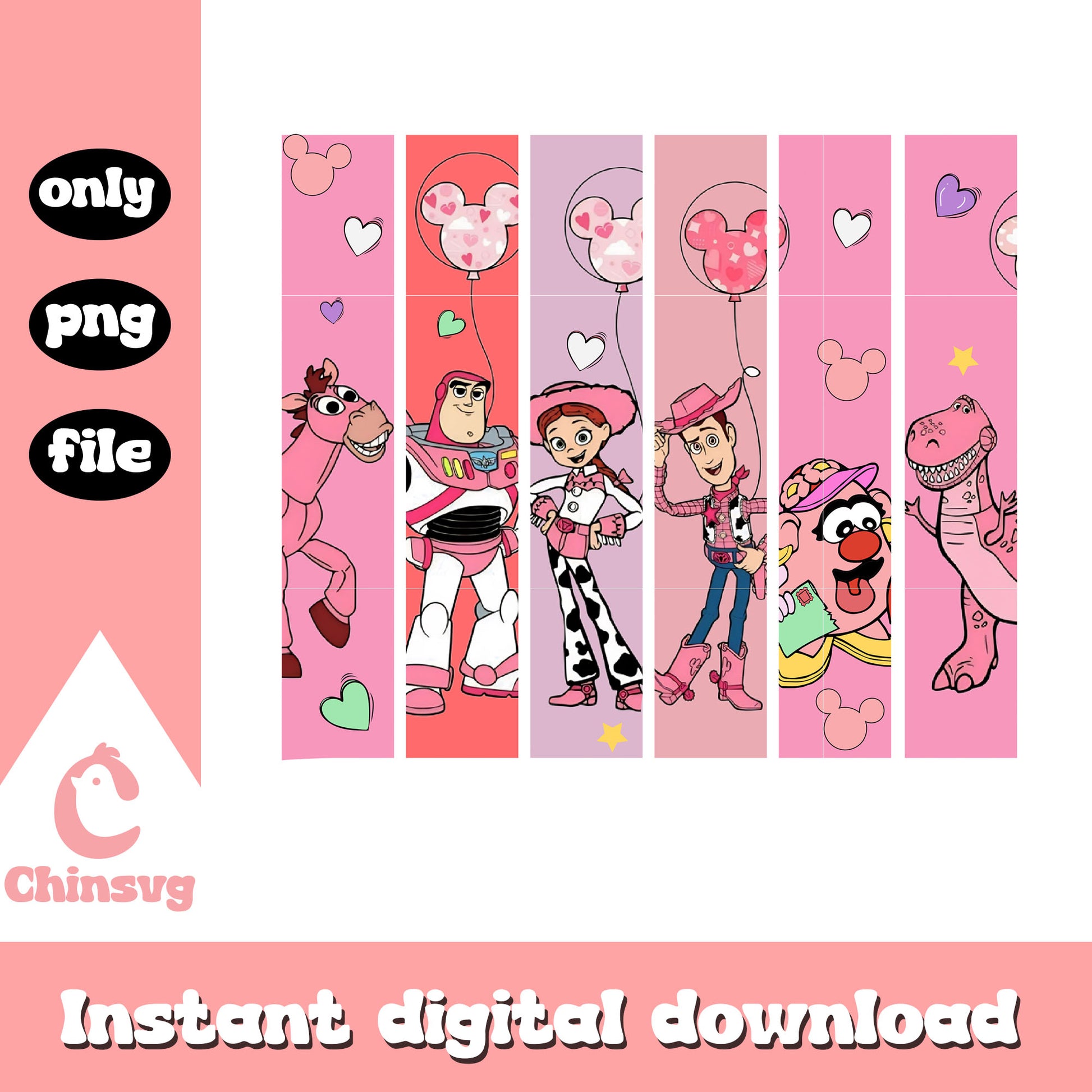 Toy story character on valentine day png, valentine png