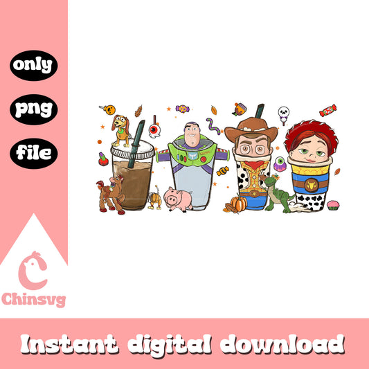 Toy story cups halloween latte png, toy story halloween png