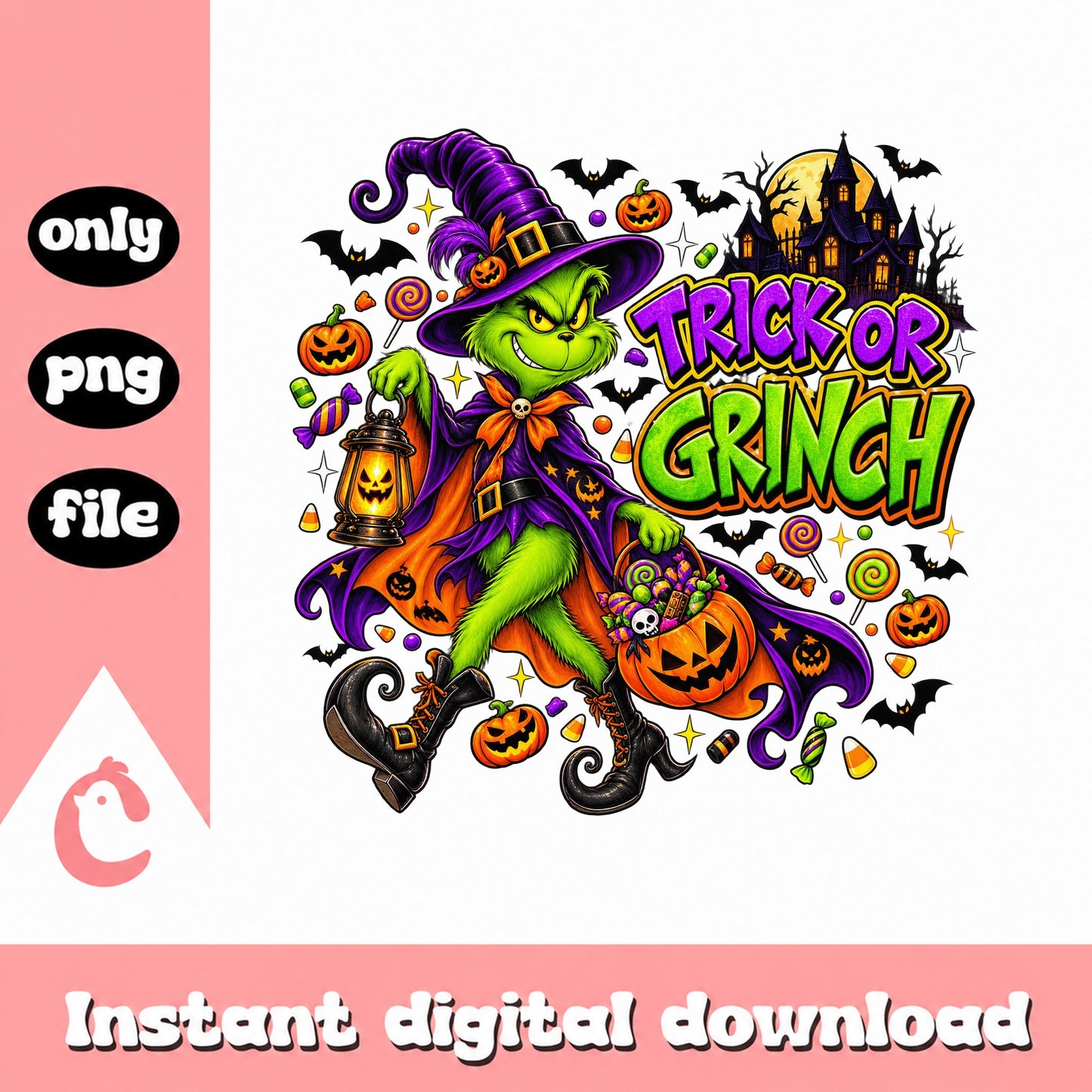 Trick Or Grinch Halloween SVG, Grinch Witch Hat SVG, PNG File