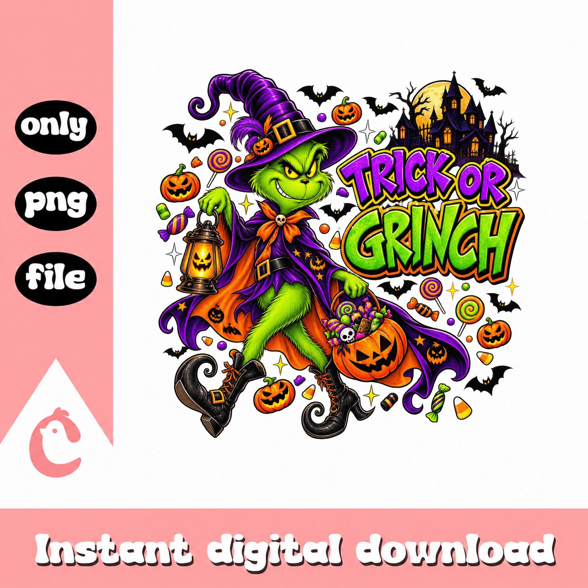 Trick Or Grinch Halloween SVG, Grinch Witch Hat SVG, PNG File