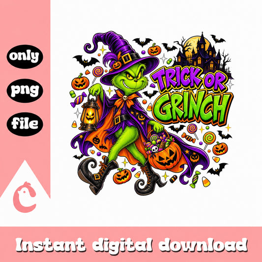 Trick Or Grinch Halloween SVG, Grinch Witch Hat SVG, PNG File