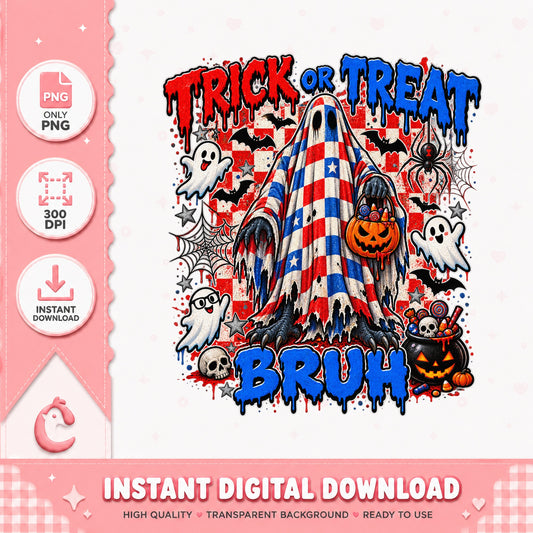 Trick Or Treat Bruh Gnome PNG, Halloween Patriotic, Ghost PNG