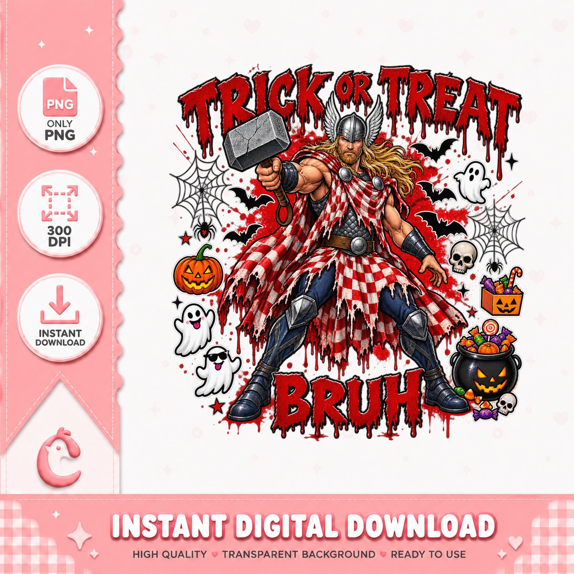 Trick Or Treat Bruh Thor PNG, Halloween Superhero PNG, Funny PNG