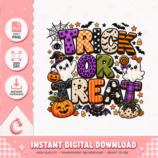 Trick Or Treat Halloween PNG, Cute Ghost Pumpkin, Sublimation PNG