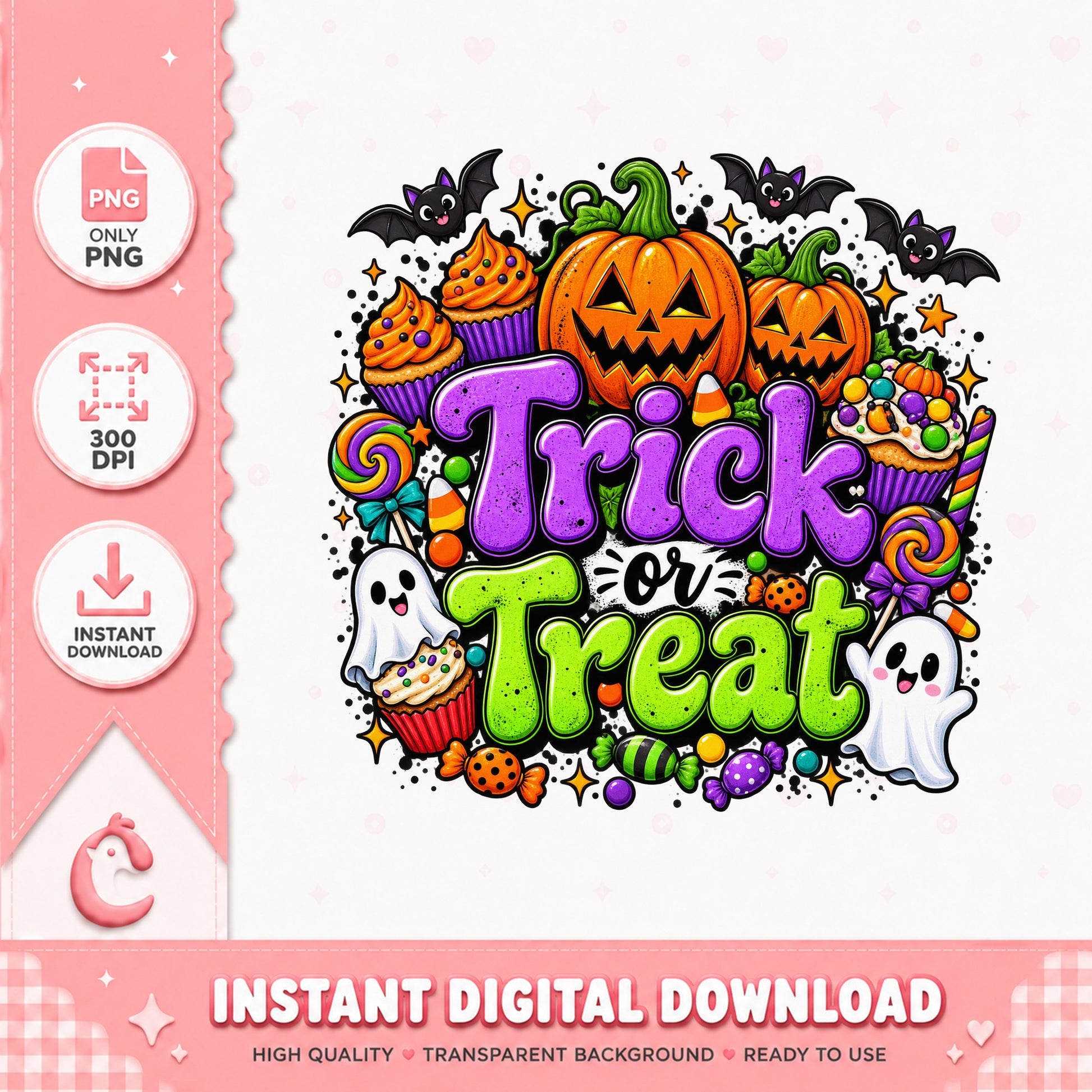 Trick Or Treat Halloween PNG, Pumpkin Ghost Candy Design, PNG