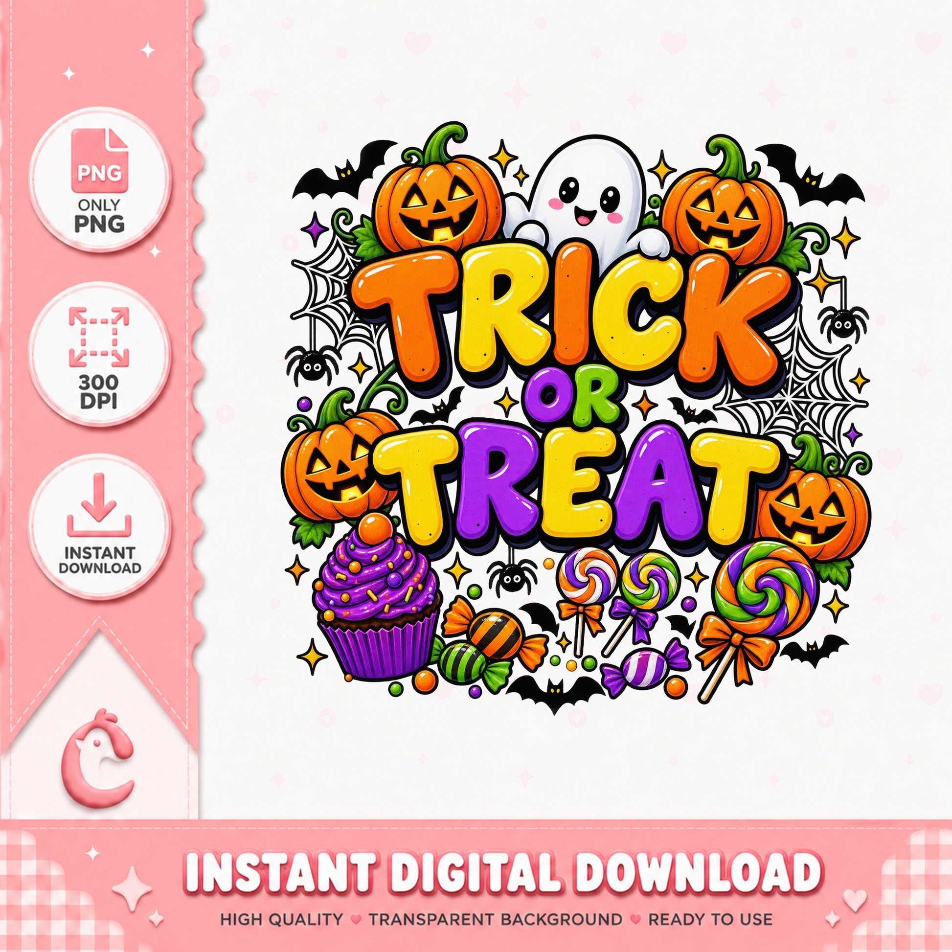 Trick Or Treat Halloween PNG, Pumpkin Ghost Clipart, Candy PNG