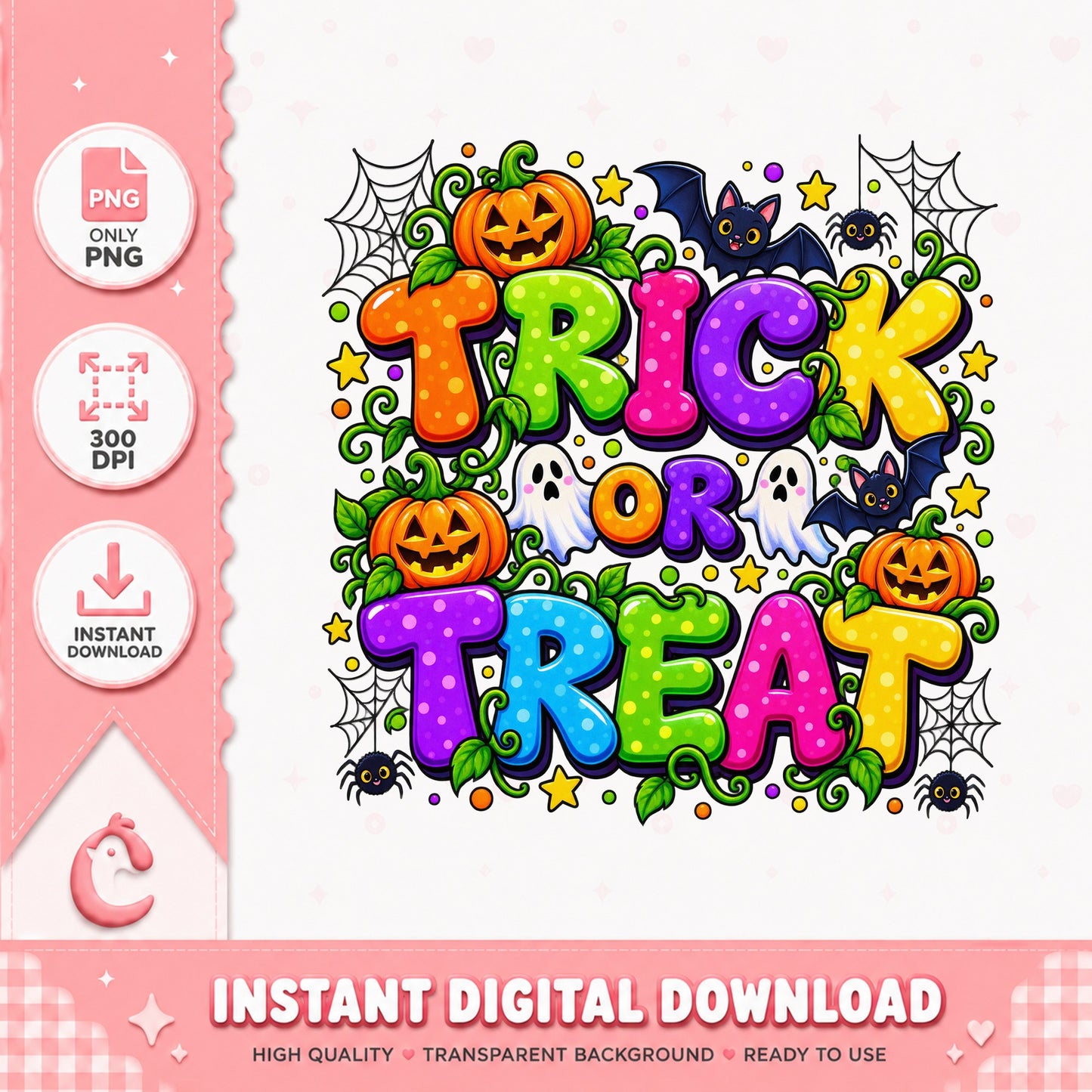 Trick Or Treat Halloween PNG, Pumpkin Ghost Design, PNG File