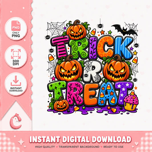Trick Or Treat Halloween PNG, Pumpkin Sublimation Design, PNG