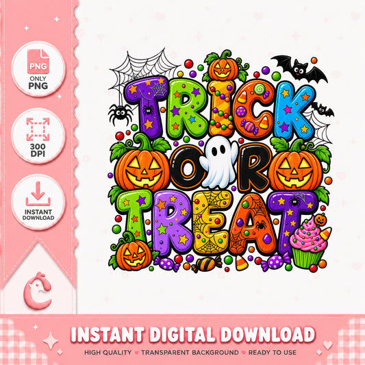 Trick Or Treat Halloween Sublimation, Pumpkin Ghost Design, PNG