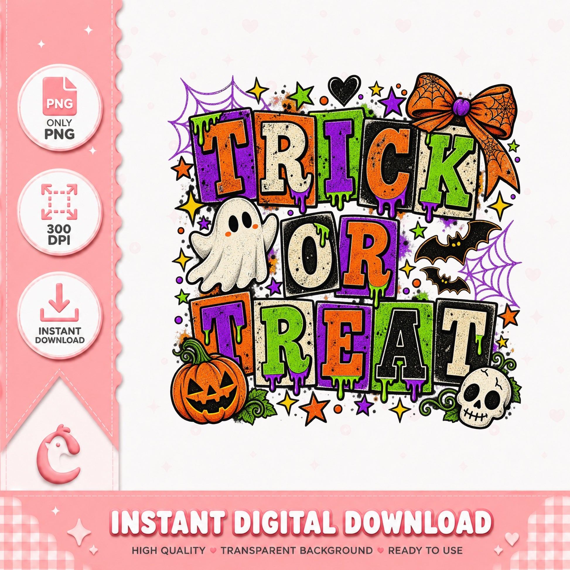 Trick Or Treat PNG, Halloween Sublimation Design, 300 DPI PNG