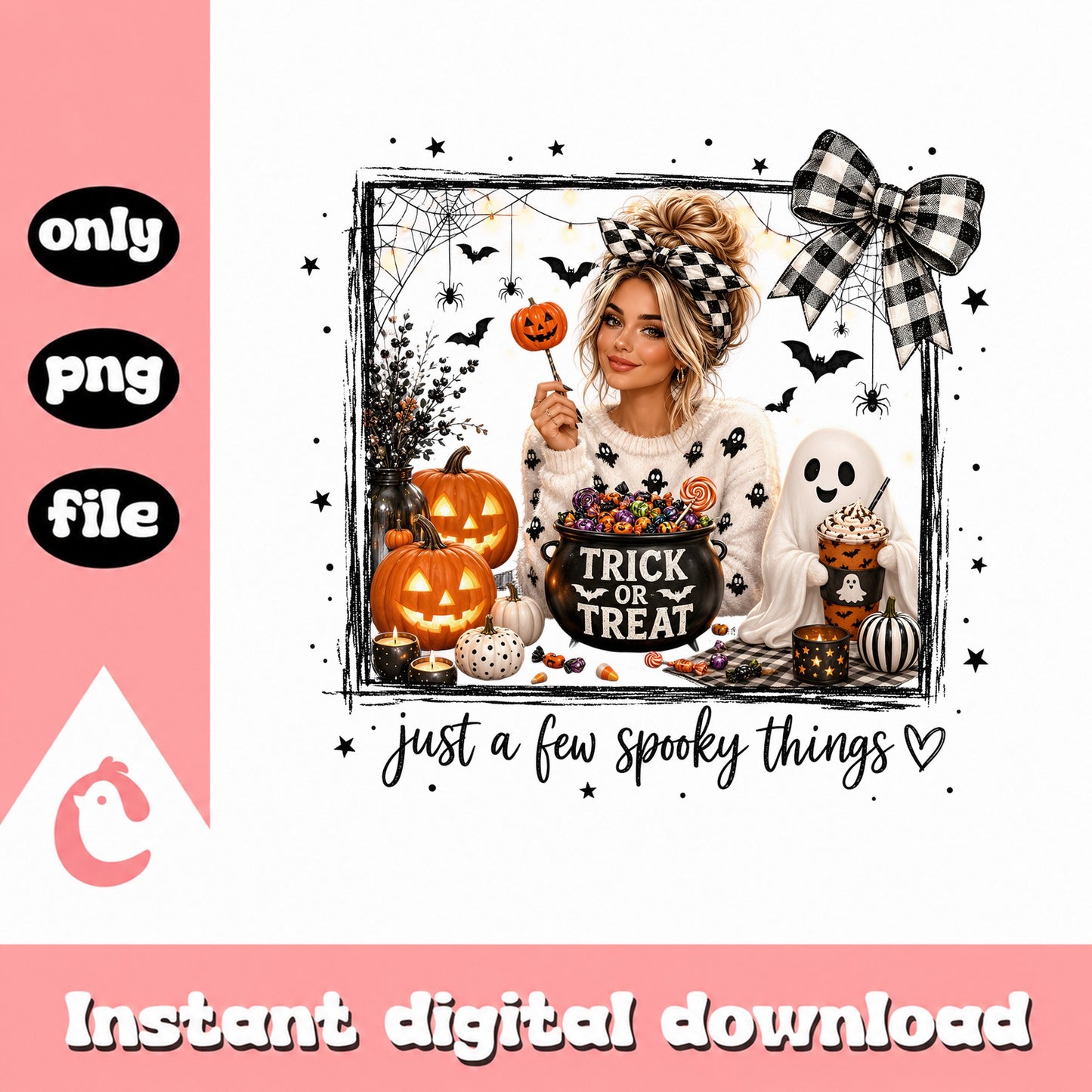 Trick Or Treat Spooky Girl PNG, Halloween Ghost PNG, Fall PNG