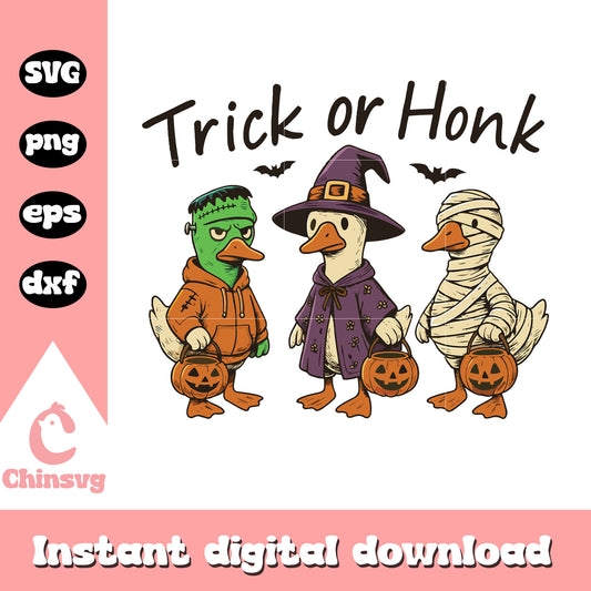 Trick or honk characters halloween design svg, halloween clipart svg