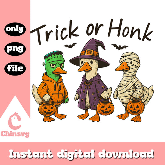 Trick or honk halloween vibes design png, halloween art png