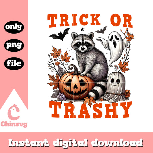 Trick or trashy raccoon drawing design png, pet raccoon png