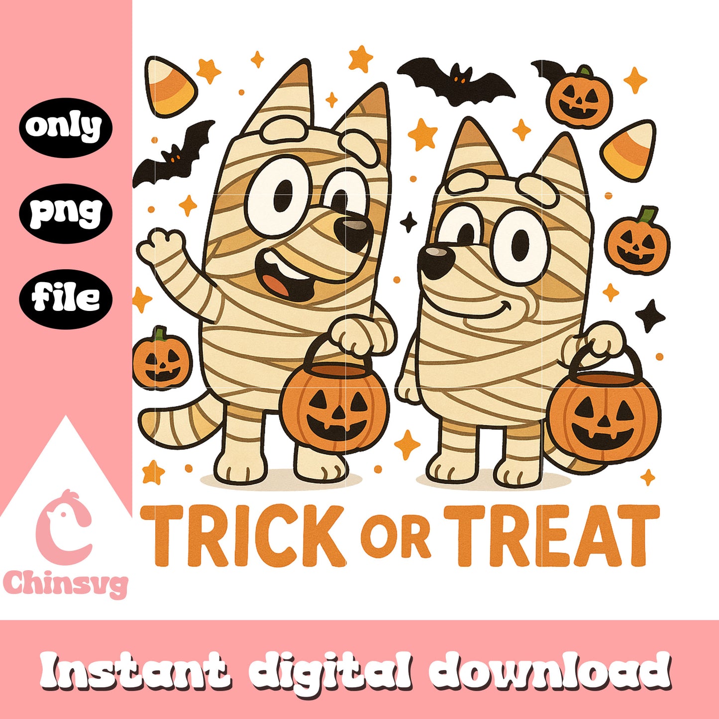 Trick or treat bluey halloween mummy png, bluey halloween decor png